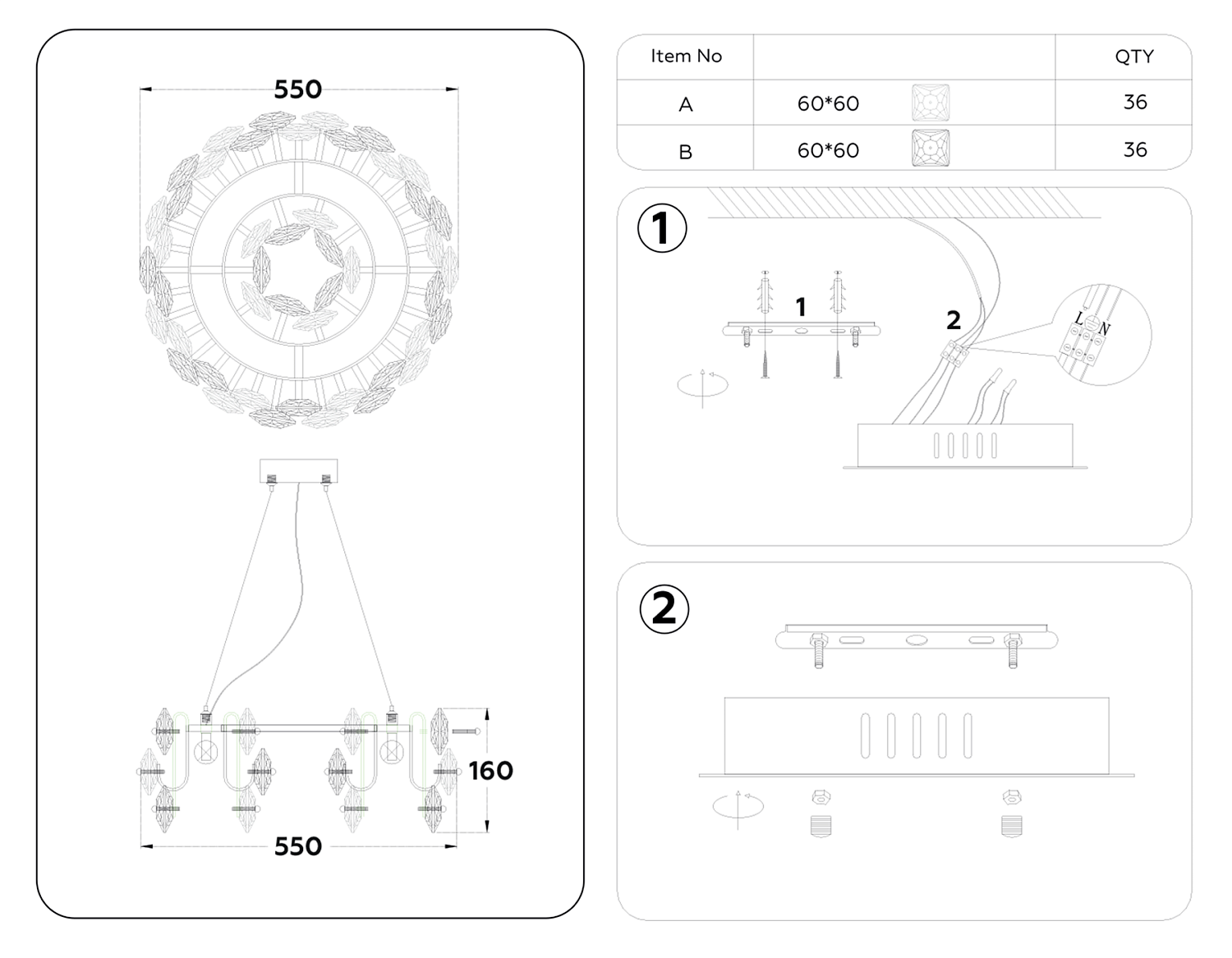 Подвесная люстра с хрусталем TR5186/6 GD/CL/SM золото/прозрачный/дымчатый E14/6 max 40W D550*1000