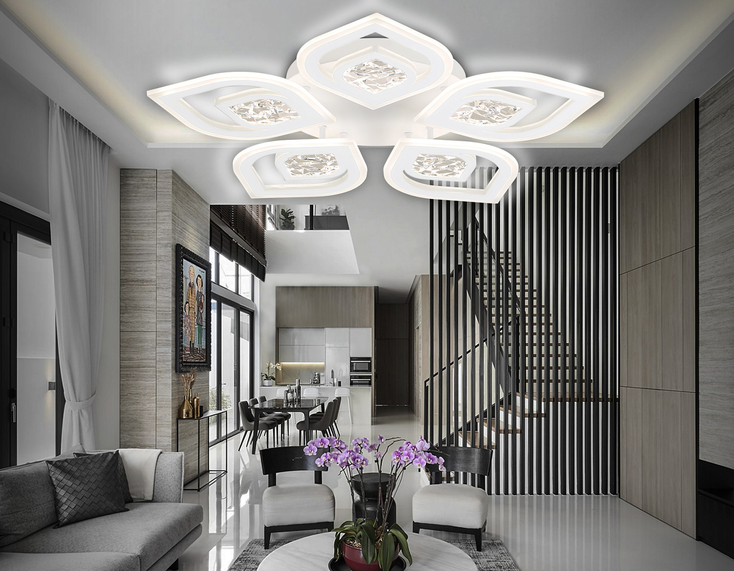 Потолочный светодиодный светильник с пультом FA4292/5 WH белый 120W 3000K+6400K/4200K/6400K+3000K D680*80 (ПДУ ИК)