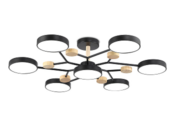 Люстра светодиодная на штанге FL4866/7 BK/WD черный/дерево 126W 3000-6000K D830*190 (без ПДУ)