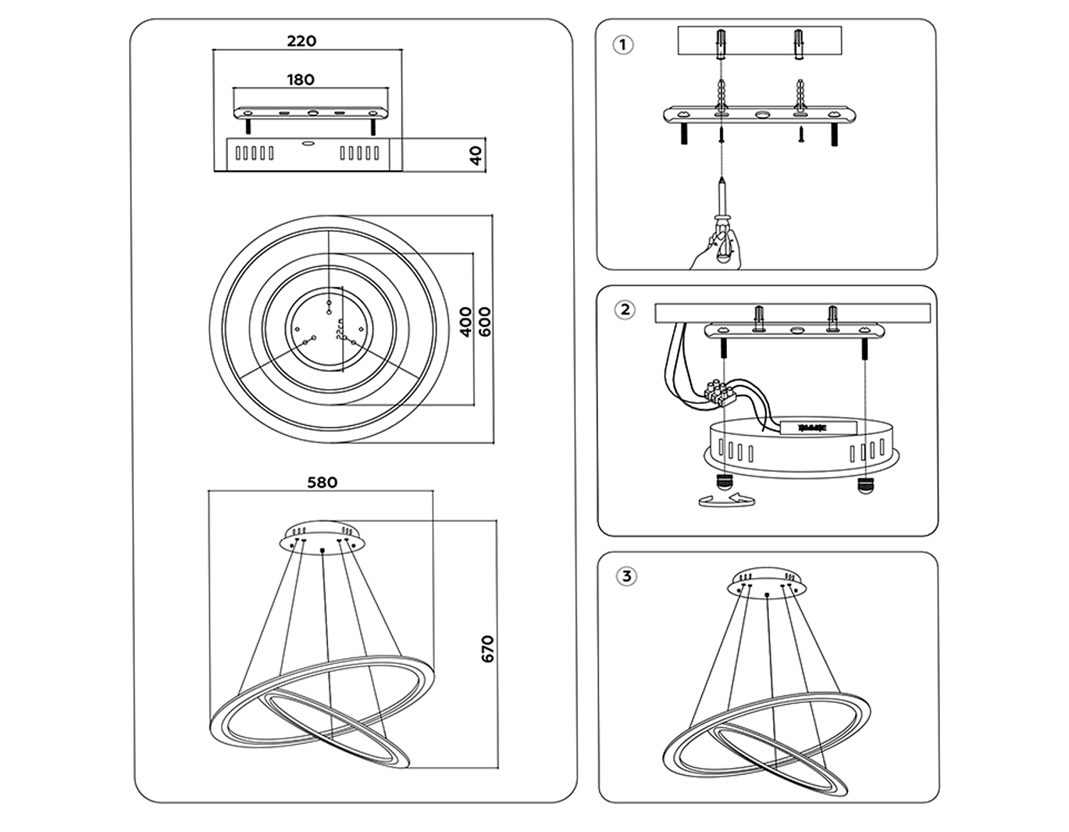 Управляемый светодиодный светильник FA4357/2 BK черный 78W 3000K/4200K/6400K D580*670 (ПДУ РАДИО 2.4G)
