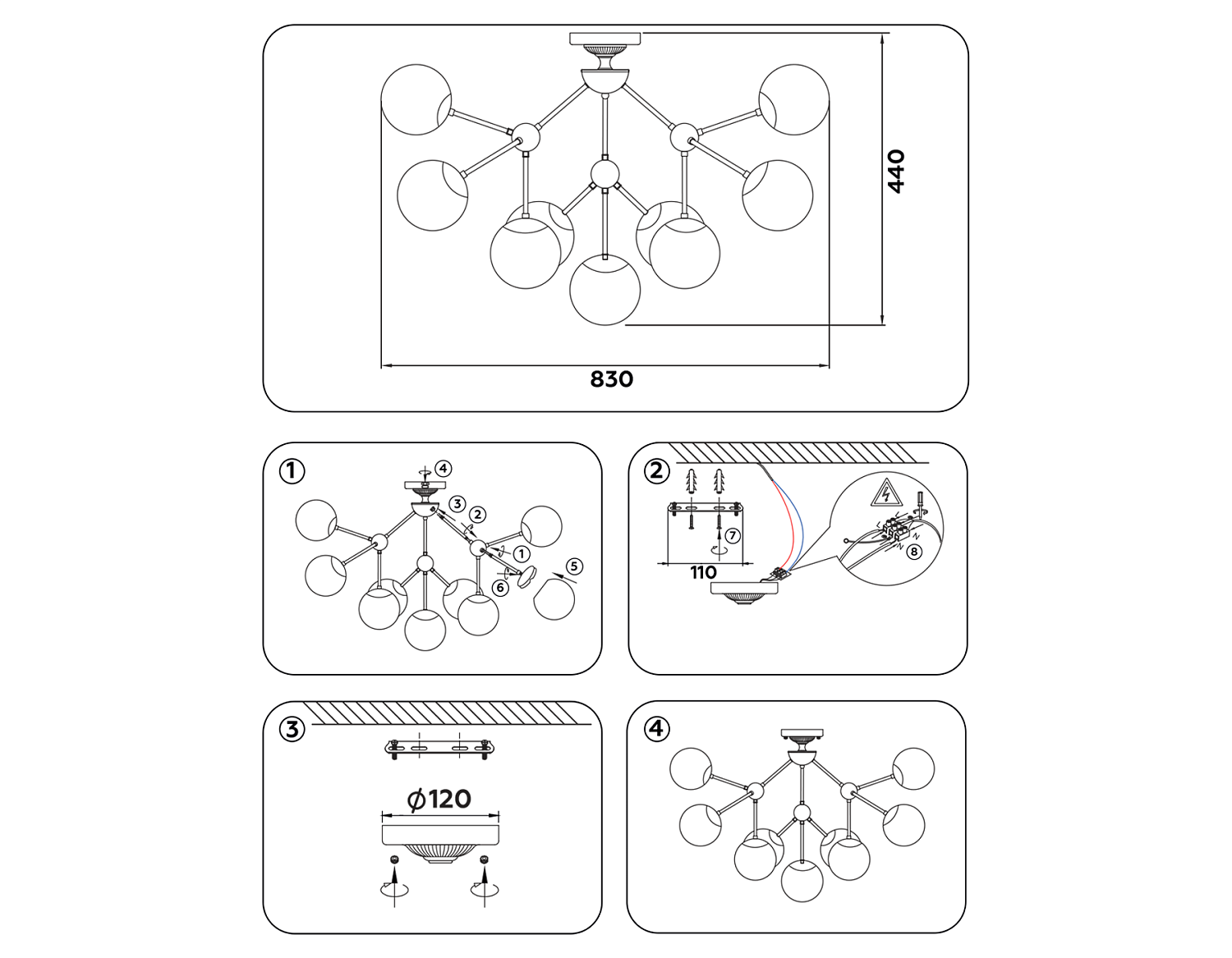 Потолочная люстра TR9018/9 DCF/TI темный кофе/янтарь E14 max 40W D830*440