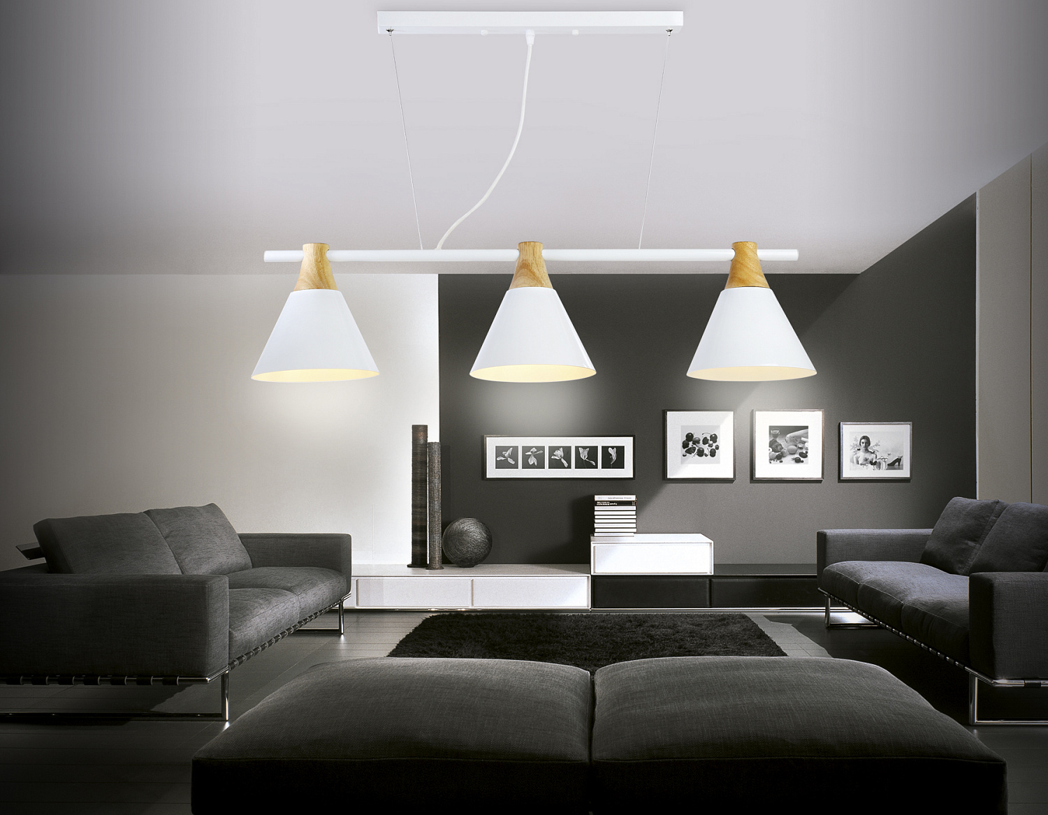 Подвесной светильник в стиле лофт TR8196/3 WH/LW белый/светлое дерево E27*3 max 40W 880*200*1010