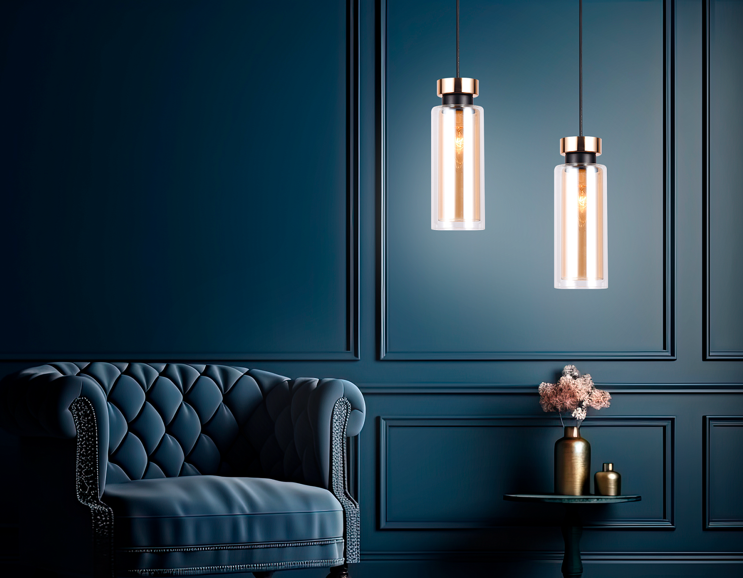 Подвесной светильник со сменной лампой TR3571 GD/TI золото/янтарь E14 max 40W D100*1050