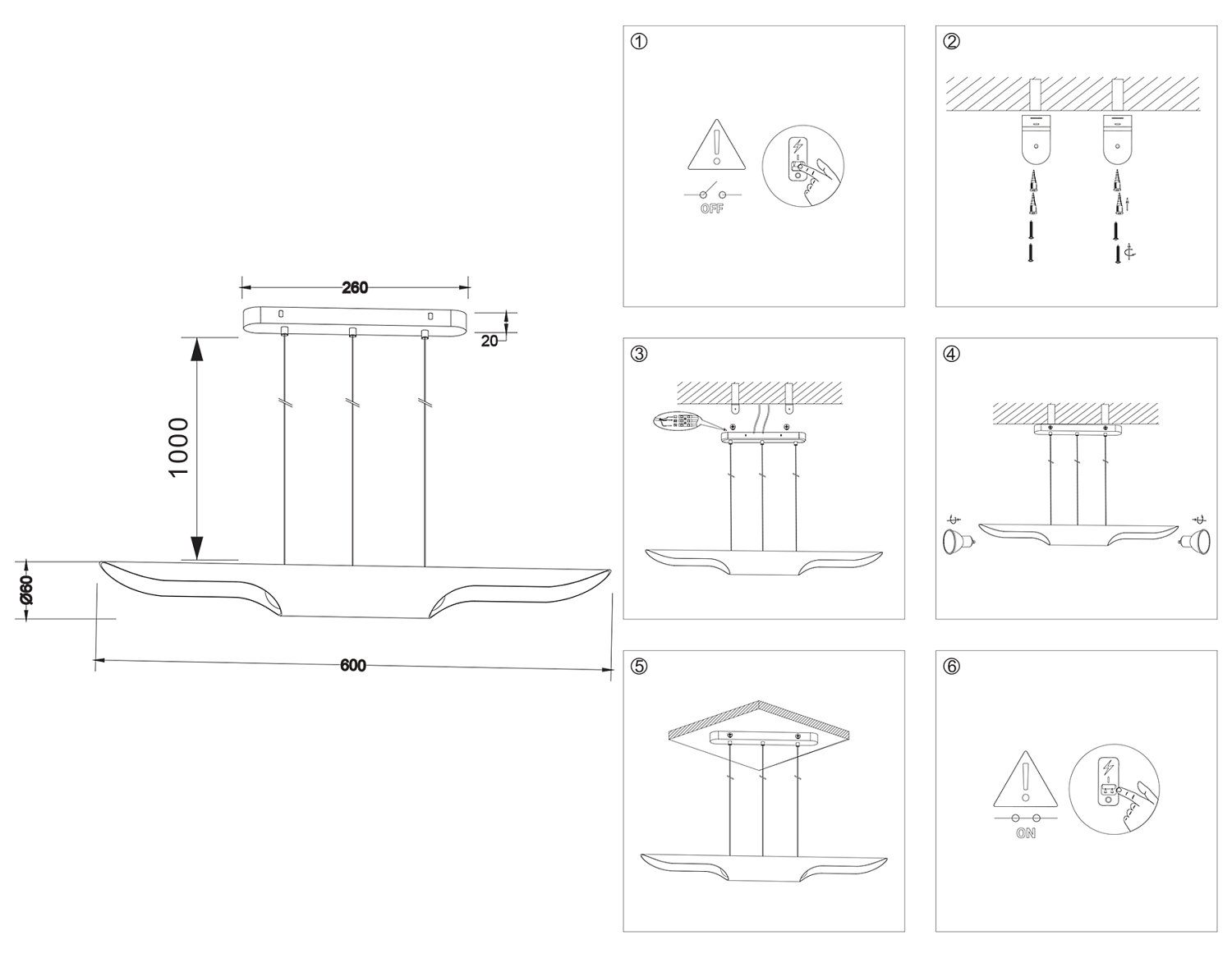 Светильник подвесной со сменной лампой E27 TN5155/2 WH белый E27/2 max 40W 600*60*1100