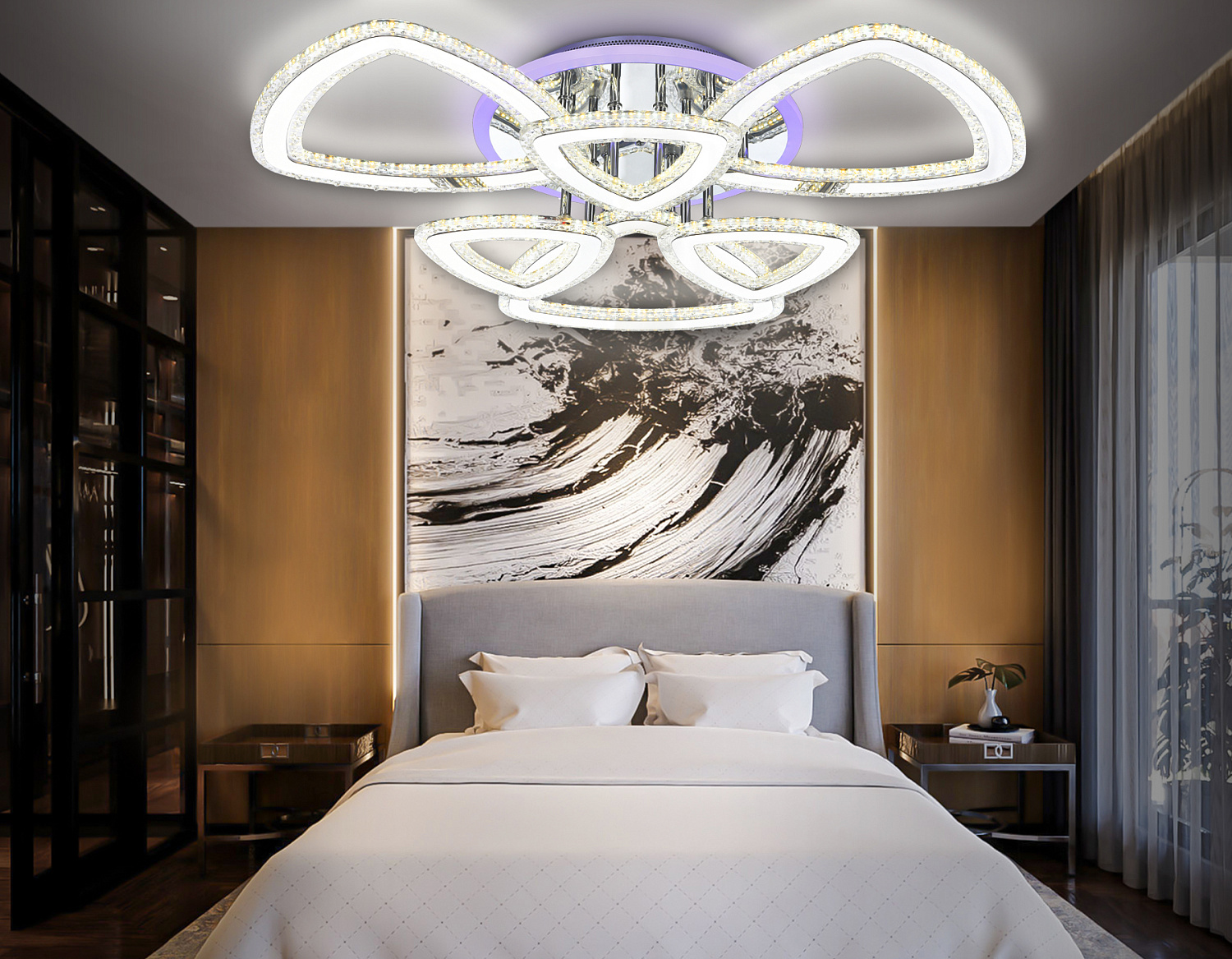 Управляемый потолочный светодиодный светильник FA8861/3+3 CH хром 153W 3000K+6400K/3000K/6400K/4200K+4200K 670*610*130 (ПДУ РАДИО 2.4G)