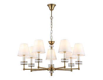 Подвесная люстра с абажурами и хрусталем LH71023/7 BS/WH латунь/белый E14*7 max 40W D820*1130