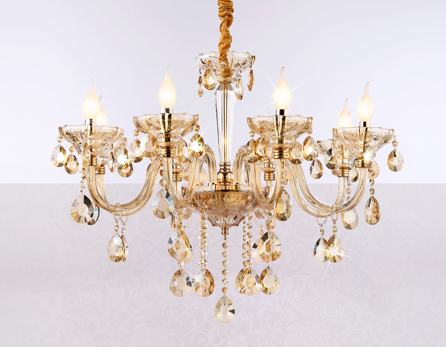 Подвесная классическая люстра с хрусталем TR4907/8 GD/TI золото/янтарь E14/8 max 40W D760*639