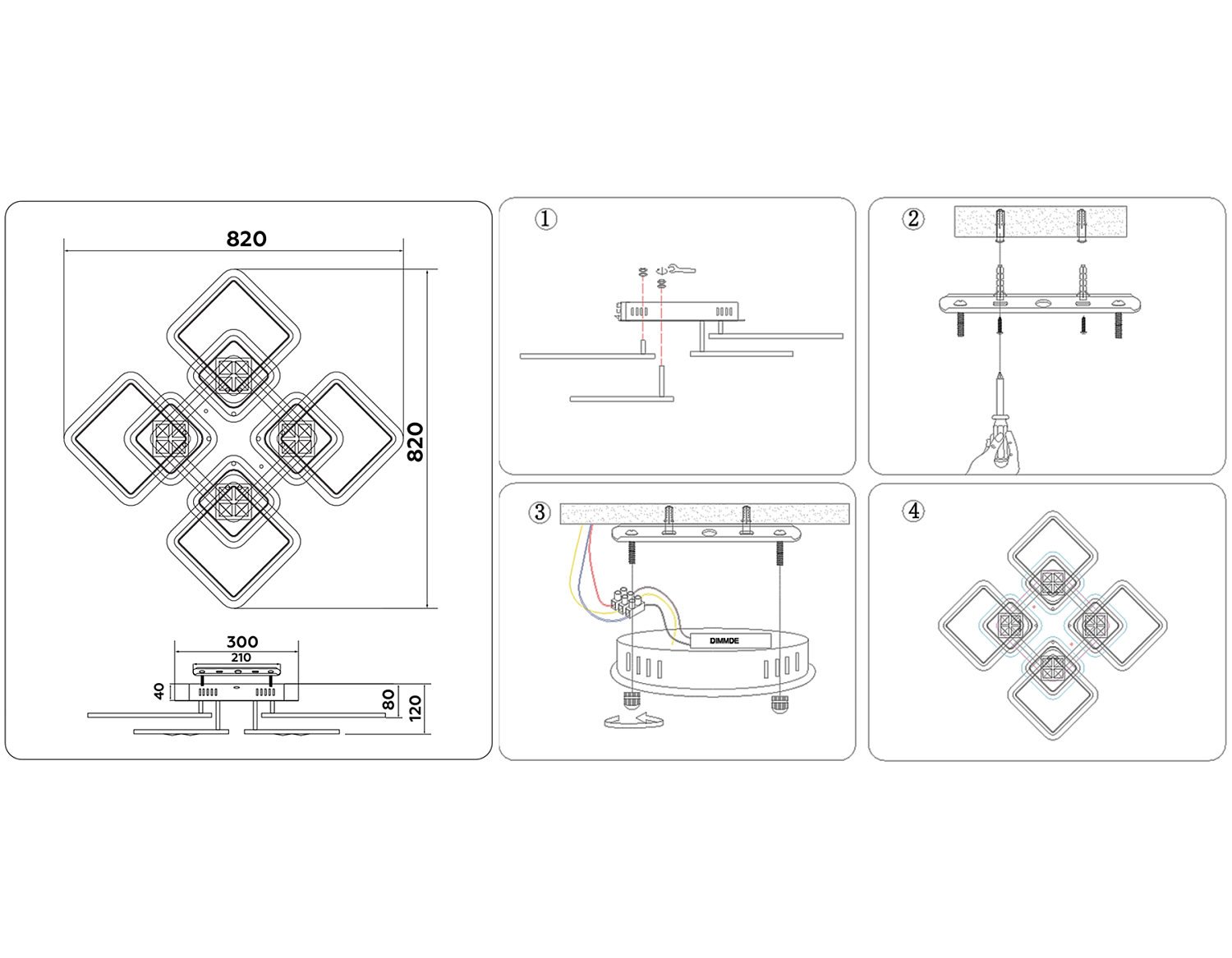 Потолочный светодиодный светильник с пультом FA289/4+4 WH белый 176W 820*820*120 (ПДУ РАДИО 2.4G)