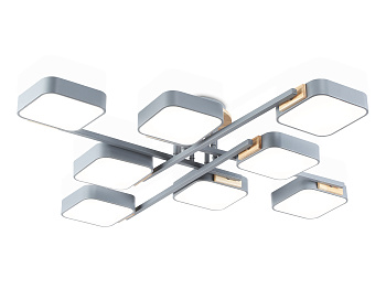 Люстра светодиодная на штанге FL4889/8 GR/WD серый/дерево 144W 3000-6000K 960*960*160 (без ПДУ)