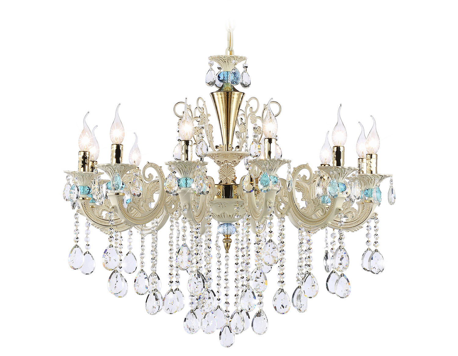 Подвесная люстра с хрусталем TR4929/12 GD/WH/CL золото/белый/прозрачный E14*12 max 40W D910*680