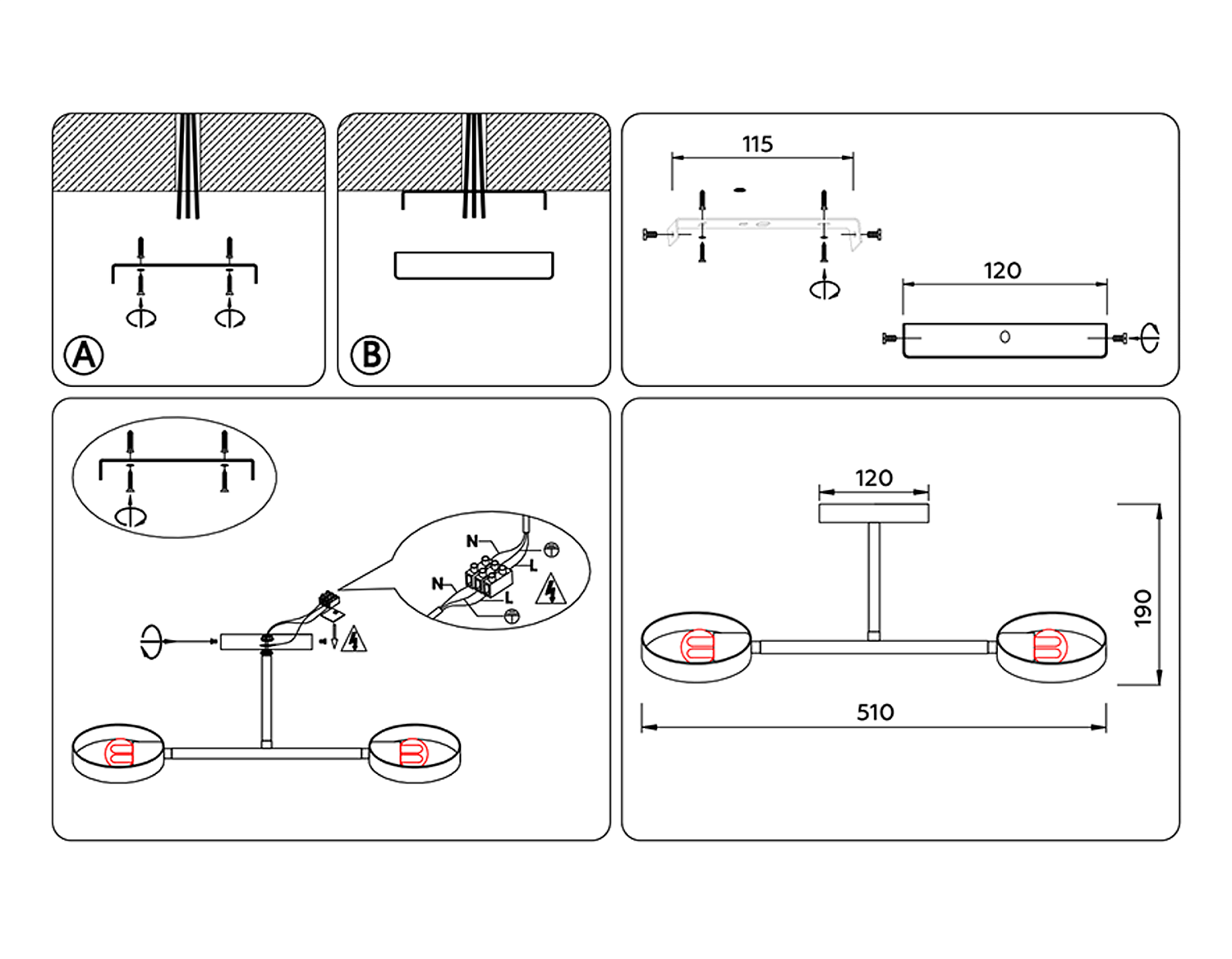 Подвесной светильник со сменной лампой TR8225/2 BK/SB черный/бронза E27/2 max 40W 510*165*190