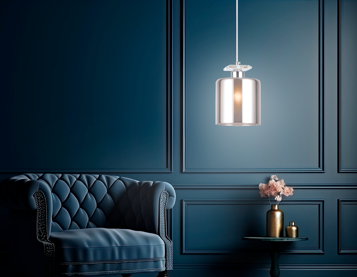 Подвесной светильник со сменной лампой TR3579 CH/SM хром/дымчатый E27 max 40W D150*1025