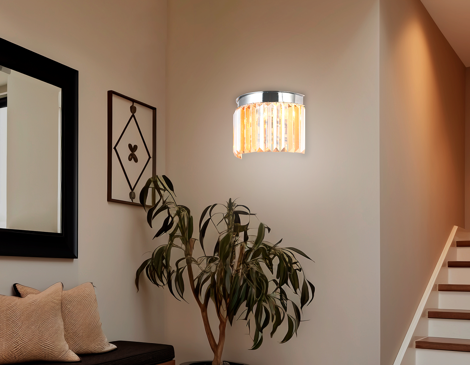 Настенный светильник с хрусталем TR5106/2 CH/TI хром/янтарь E14/2 max 40W 260*190*150