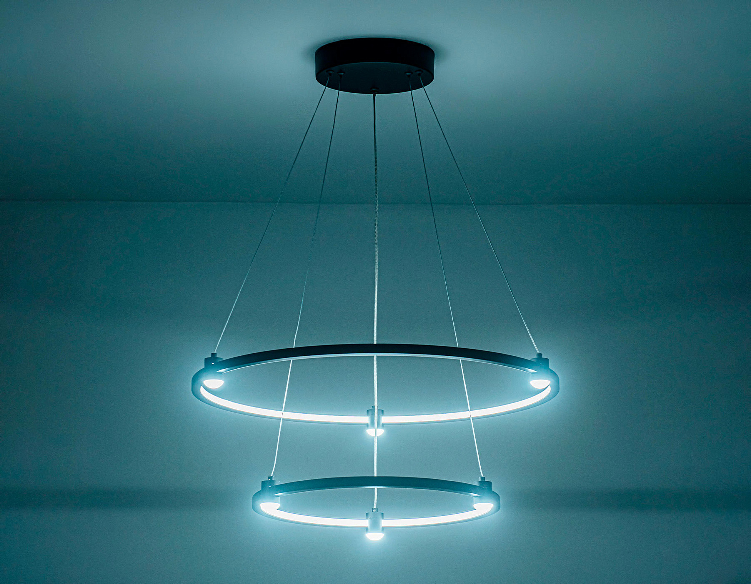 Подвесной светодиодный светильник FL5506/2+6 BK черный 45W 3000K/4200K/6400K D600/400*1300 (без ПДУ)