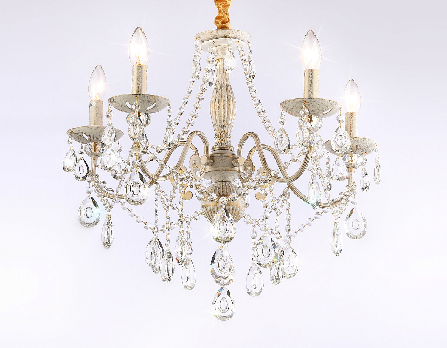 Классическая подвесная люстра с хрусталем TR4944/5 WH/GD/CL белый/золото/прозрачный E14/5 max 40W D605*565