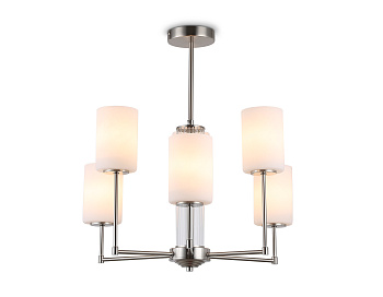 Люстра со стеклянными плафонами на штанге LH56211/6 SN/FR никель/белый матовый E27/6 max 60W D600*600