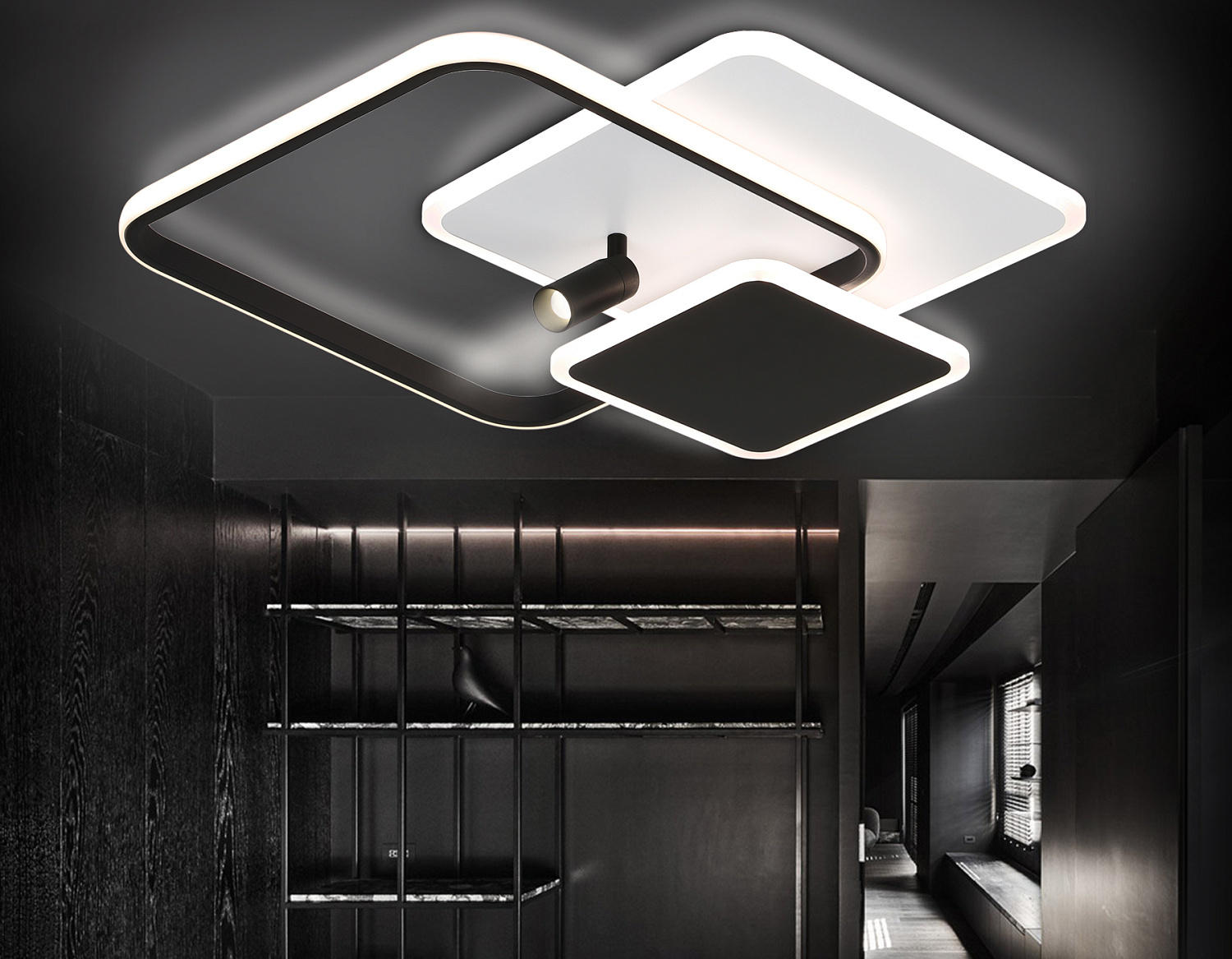 Настенно-потолочный светодиодный светильник с пультом FL5120/3+1 WH/BK 83W белый/черный 3000K/4200K/6400K+4200K 517*482*110 (ПДУ ИК)