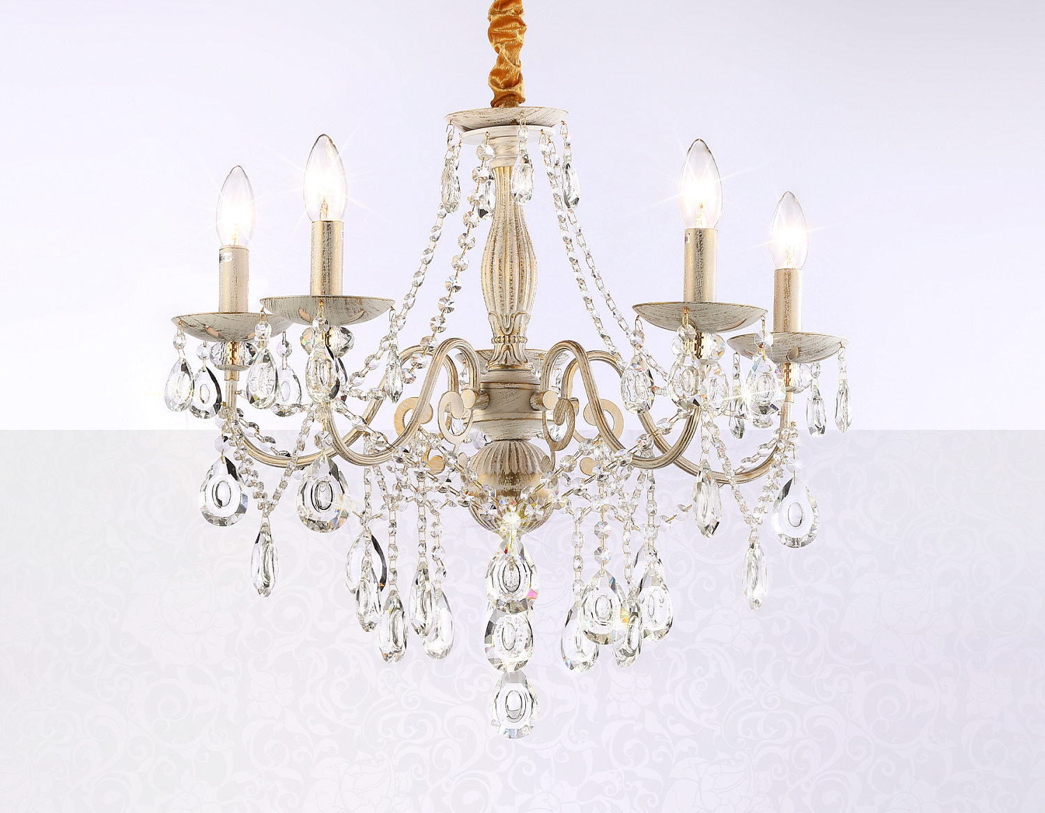 Классическая подвесная люстра с хрусталем TR4944/5 WH/GD/CL белый/золото/прозрачный E14/5 max 40W D605*565