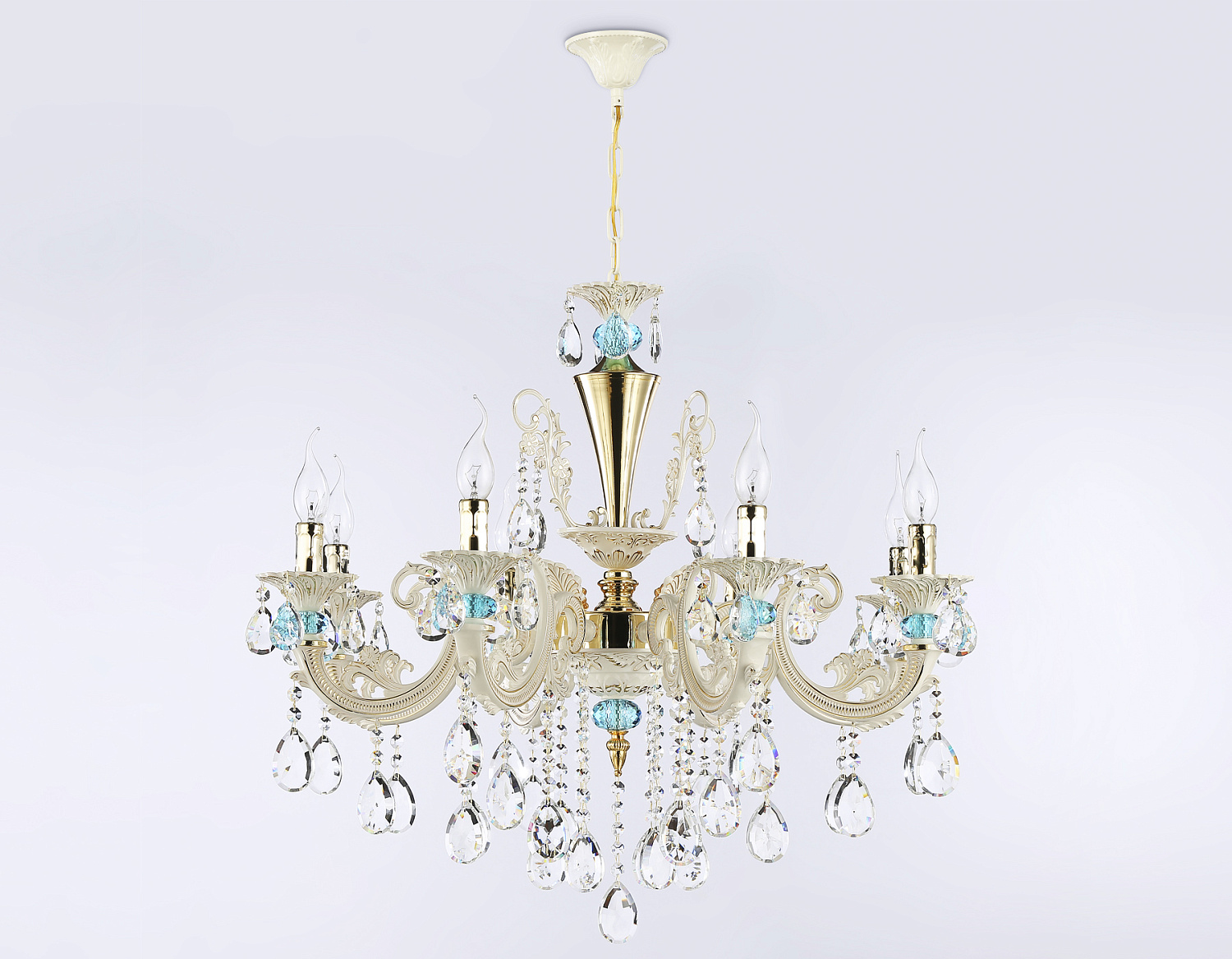 Подвесная люстра с хрусталем TR4926/8 GD/WH/CL золото/белый/прозрачный E14*8 max 40W D740*630