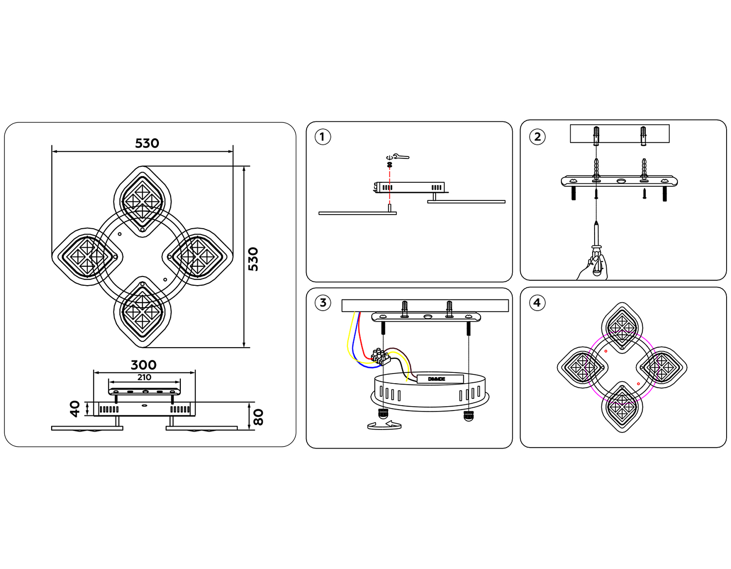 Потолочный светодиодный светильник с пультом FA280/4 WH белый 69W 530*530*80 (ПДУ РАДИО 2.4G)
