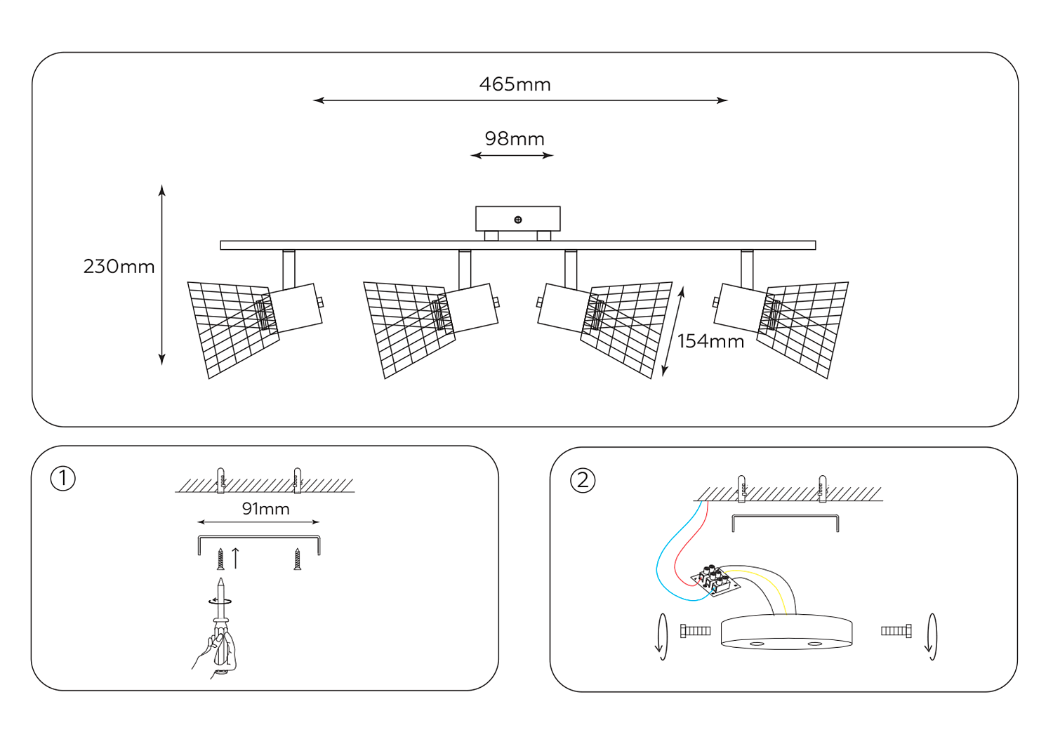 Настенно-потолочный спот в стиле лофт TR8603/4 WH/GD белый/золото E27*4 max 40W 465*154*230