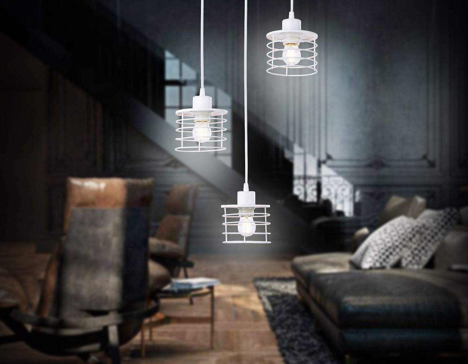 Подвесной светильник в стиле лофт TR8078/3 WH белый E27*3 max 40W D372*1170