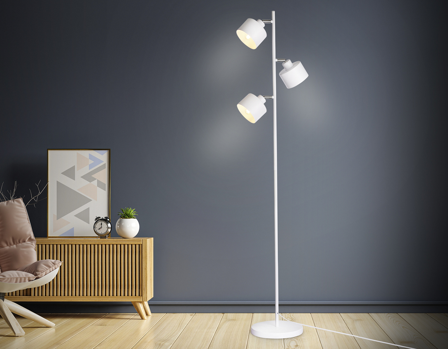 Напольный светильник со сменной лампой в стиле лофт TR8154/3 WH белый E27*3 max 40W D370*1530