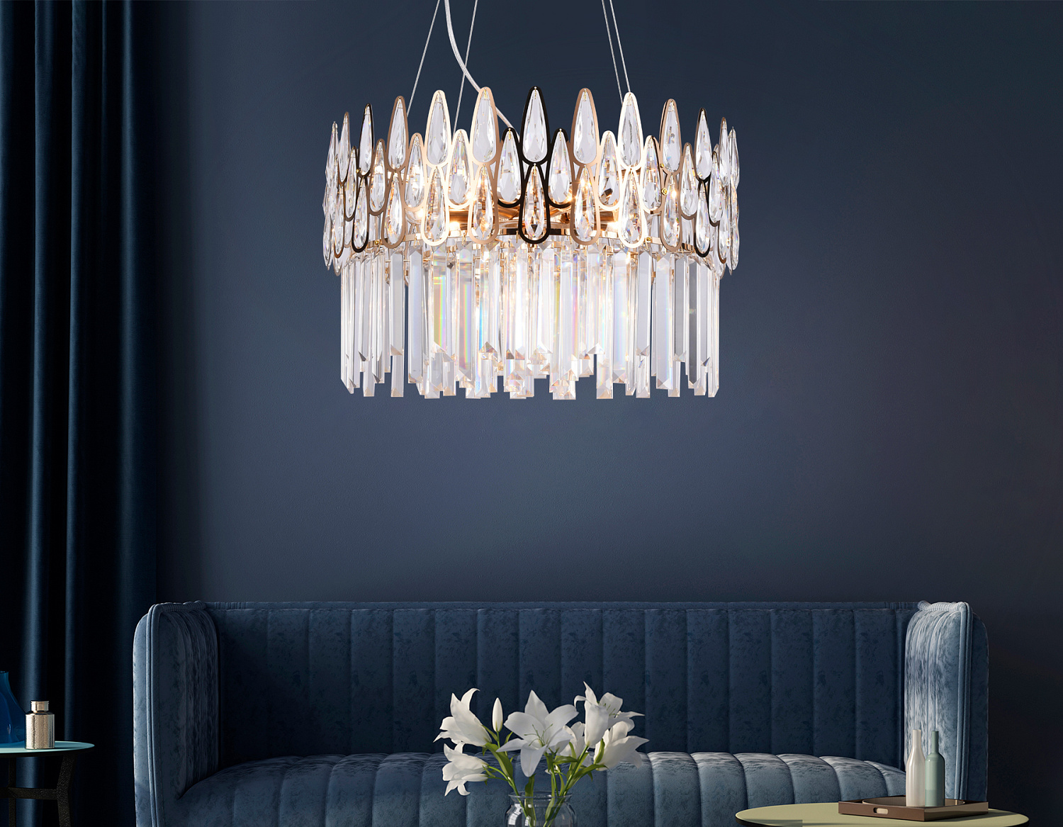 Подвесная хрустальная люстра TR5263/8 GD/CL золото/прозрачный E14/8 max 40W D500*700