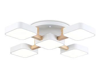 Люстра светодиодная на штанге FL4881/5 WH/WD белый/дерево 90W 3000-6000K 675*675*110 (без ПДУ)