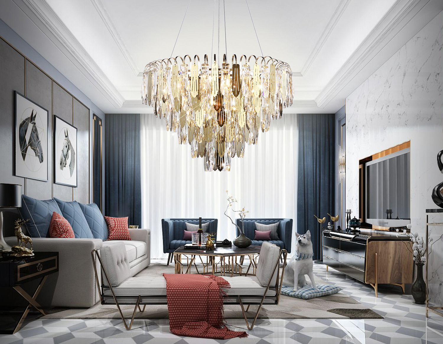 Подвесная люстра с хрусталем TR5258/11 SGD/CL золото/прозрачный E27*11 max 40W D600*400