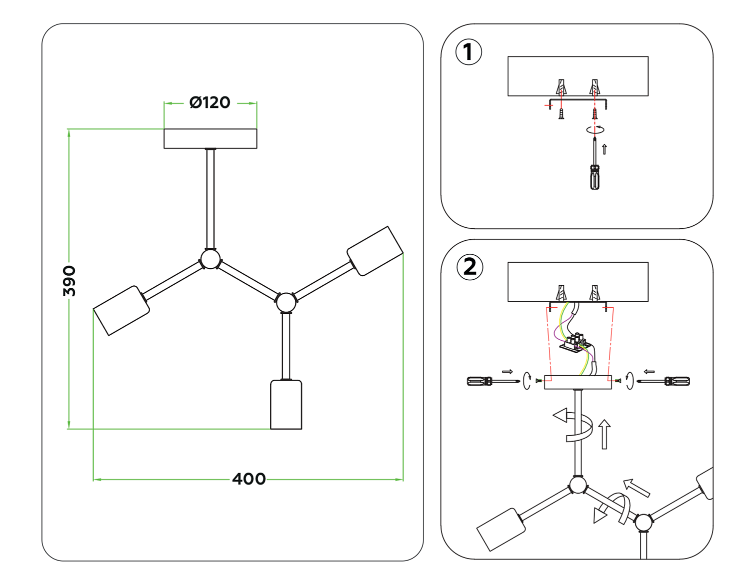 Потолочный светильник в стиле лофт TR8027/3 BK черный E27*3 max 40W D400*390