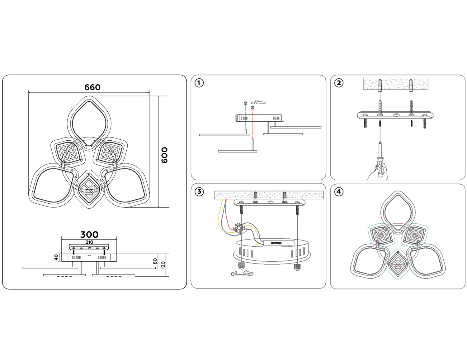 Потолочный светодиодный светильник с пультом FA282/3+3 WH белый 116W 660*600*120 (ПДУ РАДИО 2.4G)