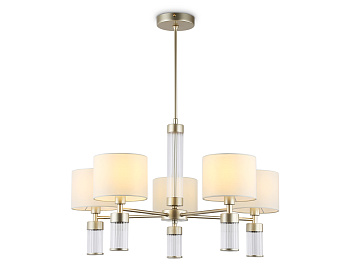 Люстра с абажурами на штанге LH71301/5 CGD/WH золото/белый E14/5 max 40W D680*740