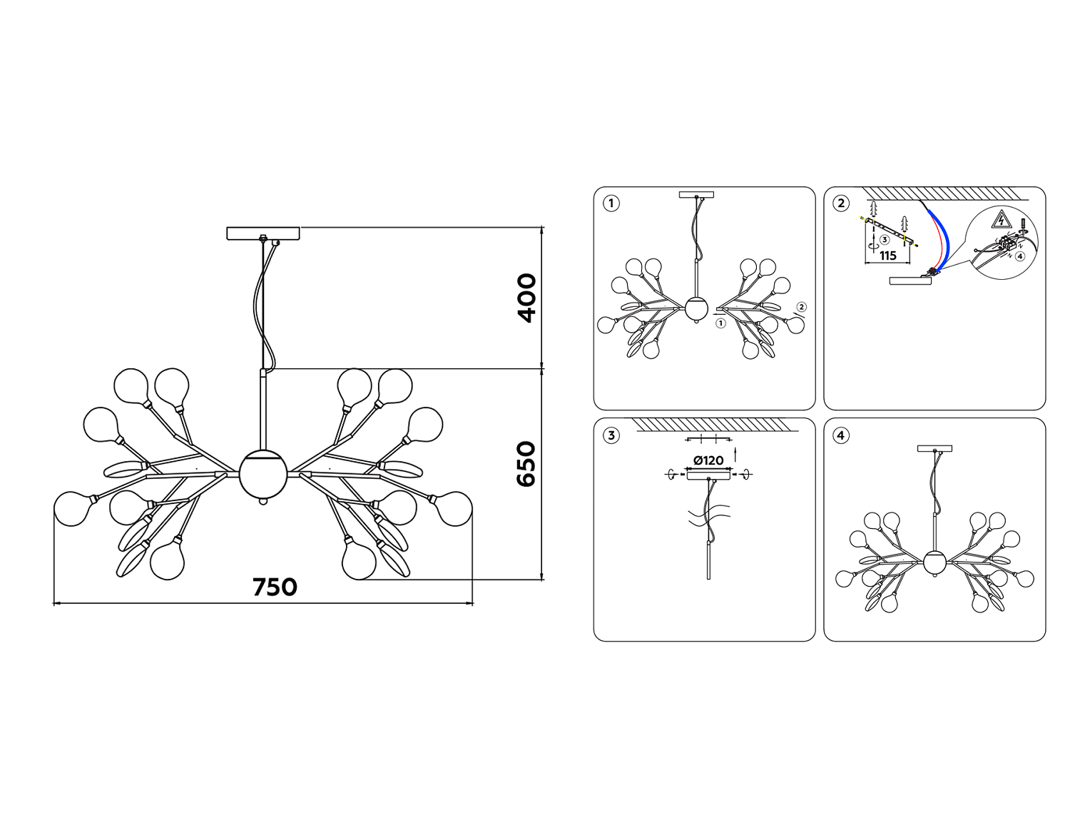 Подвесная люстра TR3013/27 DCF/TI темный кофе/янтарь G4/27 max 20W D750*650