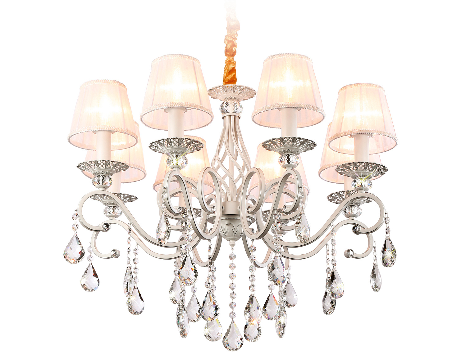 Подвесная люстра с абажурами и хрусталем TR4548/8 WH/SL белый/серебро E14/8 max 40W D680*545