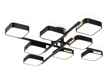 Люстра светодиодная на штанге FL4890/8 BK/WD черный/дерево 144W 3000-6000K 960*960*160 (без ПДУ)