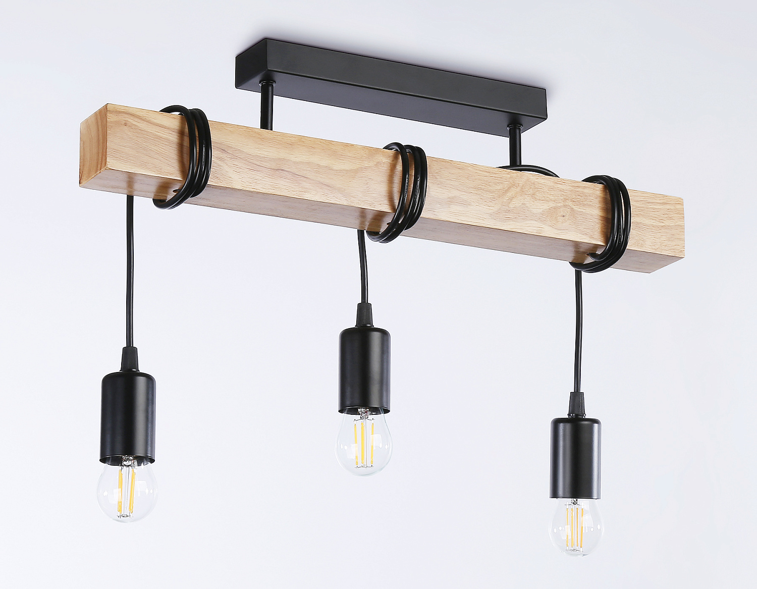 Подвесной светильник в стиле лофт TR8182/3 BK/LW черный/светлое дерево E27*3 max 40W 500*50*420