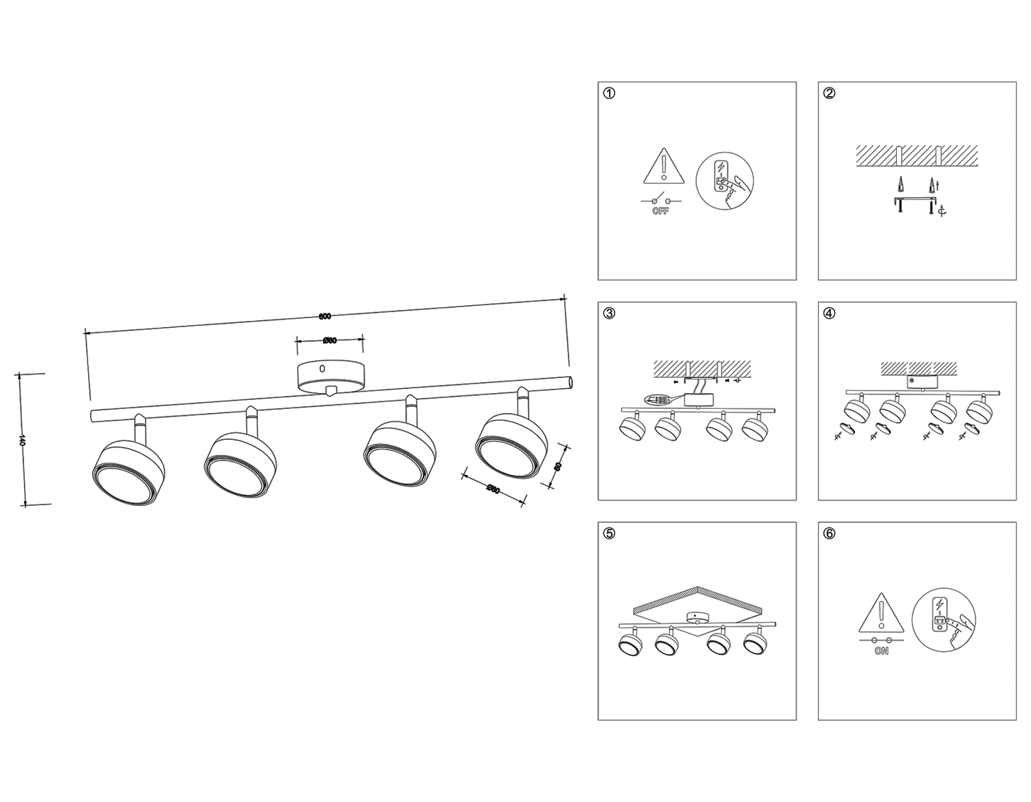 Светильник накладной со сменной лампой GX53 TN71029/4 BK черный GX53/4 max 12W 600*80*140