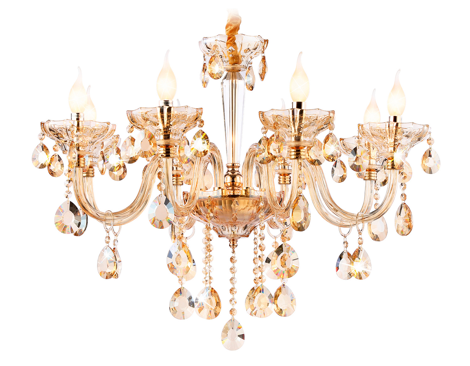 Подвесная классическая люстра с хрусталем TR4907/8 GD/TI золото/янтарь E14/8 max 40W D760*639