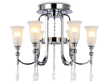 Потолочная люстра с хрусталем TR3243/6 CH/FR хром/белый матовый E14*6 max 40W D600*520