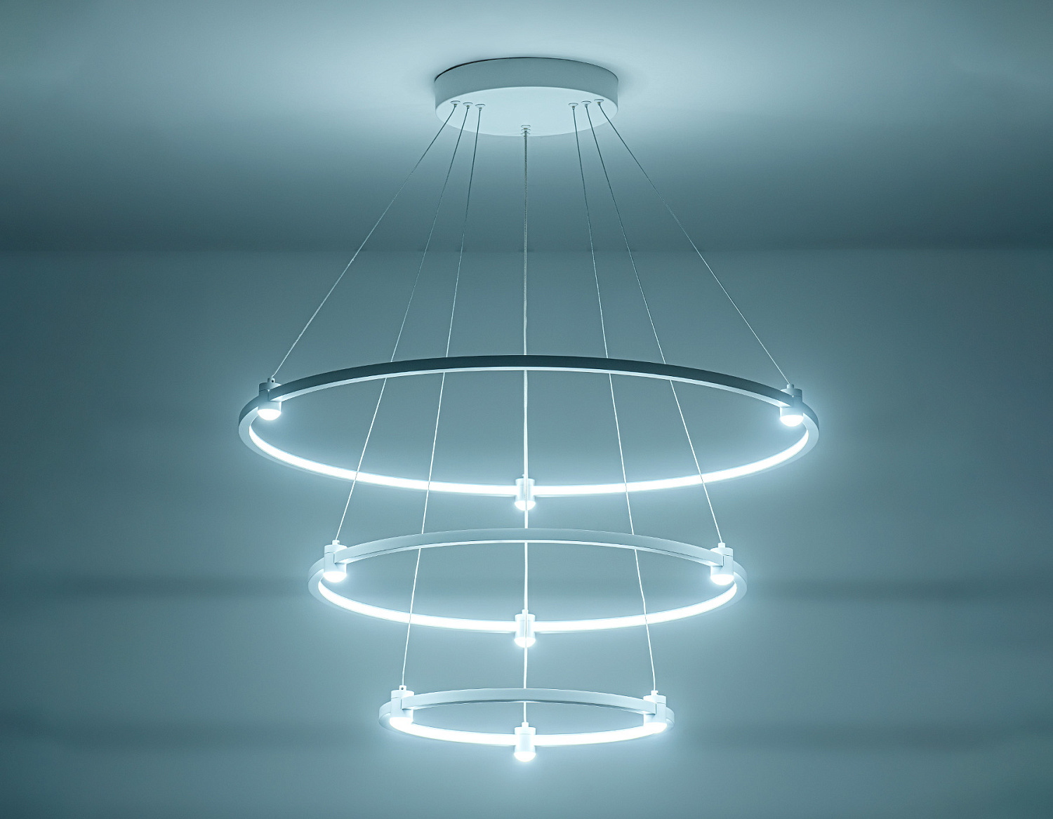 Подвесной светодиодный светильник FL5511/3+9 WH белый 90W 3000K/4200K/6400K D800/600/400*1300 (без ПДУ)