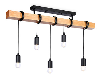 Подвесной светильник в стиле лофт TR8183/5 BK/LW черный/светлое дерево E27*5 max 40W 800*50*420