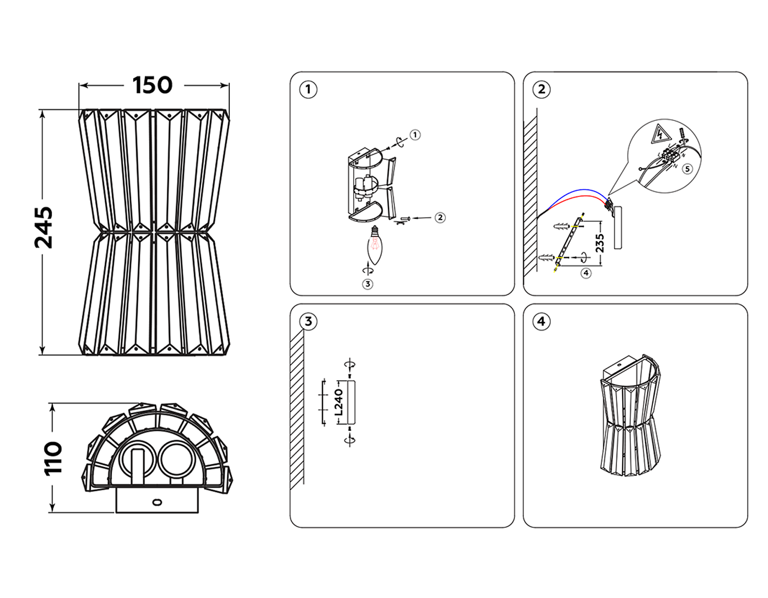Настенный светильник с хрусталем TR5217/2 СН/CL хром/прозрачный E14/2 max 40W 245*150*110