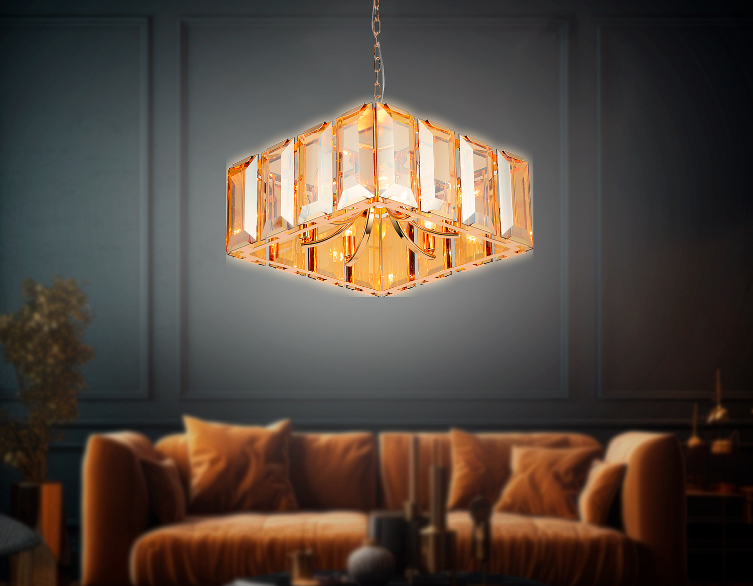 Подвесная люстра с хрусталем TR5149 GD/TI золото/янтарь E14/6 max 40W 500*500*1000