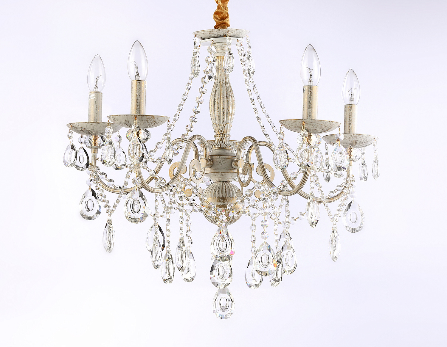 Классическая подвесная люстра с хрусталем TR4944/5 WH/GD/CL белый/золото/прозрачный E14/5 max 40W D605*565