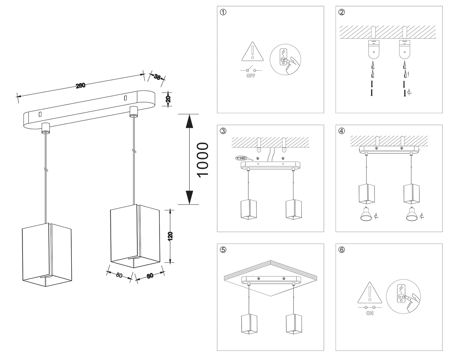 Светильник подвесной со сменной лампой G9 TN5131/2 WH белый E27/2 max 40W 260*80*1150