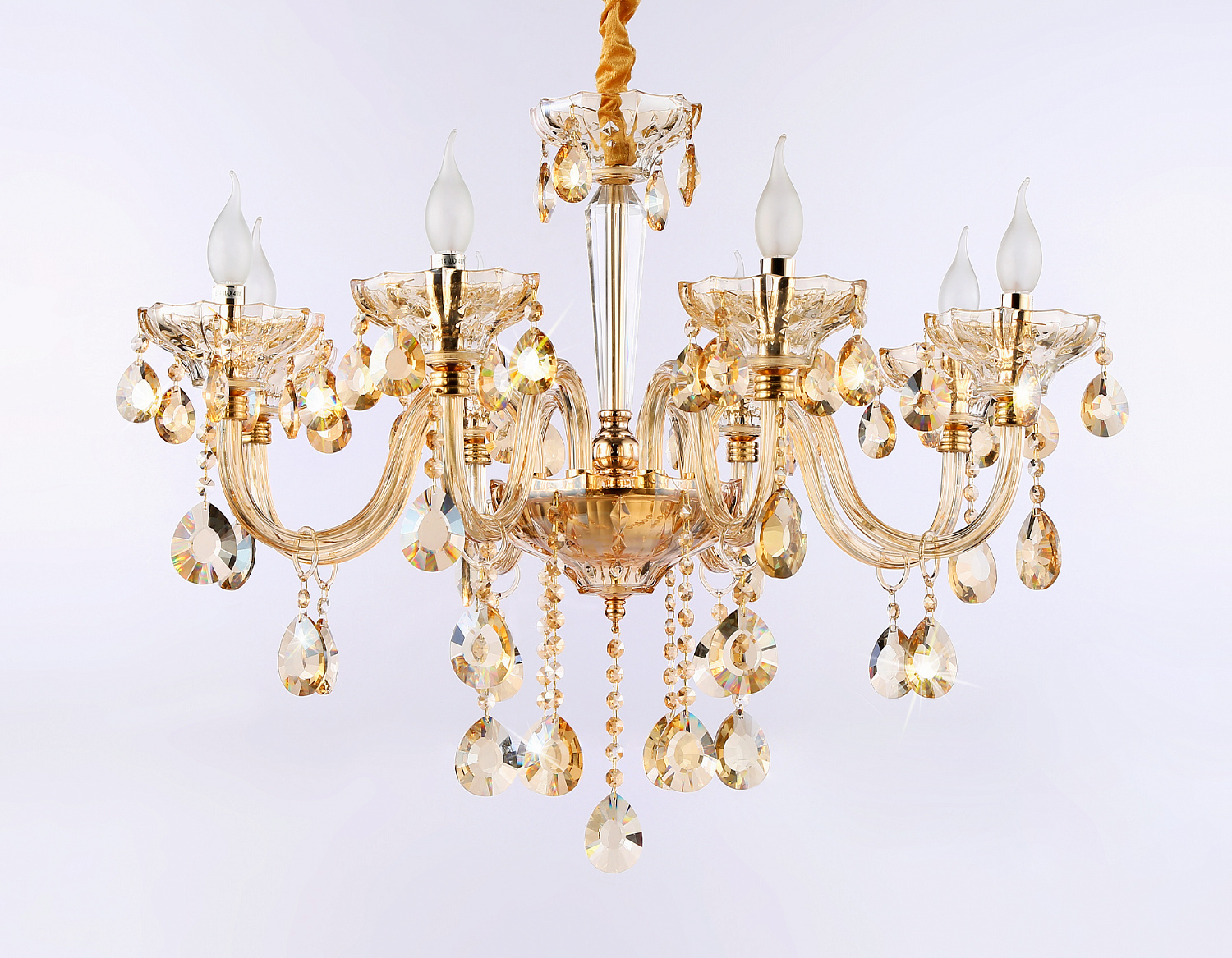 Подвесная классическая люстра с хрусталем TR4907/8 GD/TI золото/янтарь E14/8 max 40W D760*639