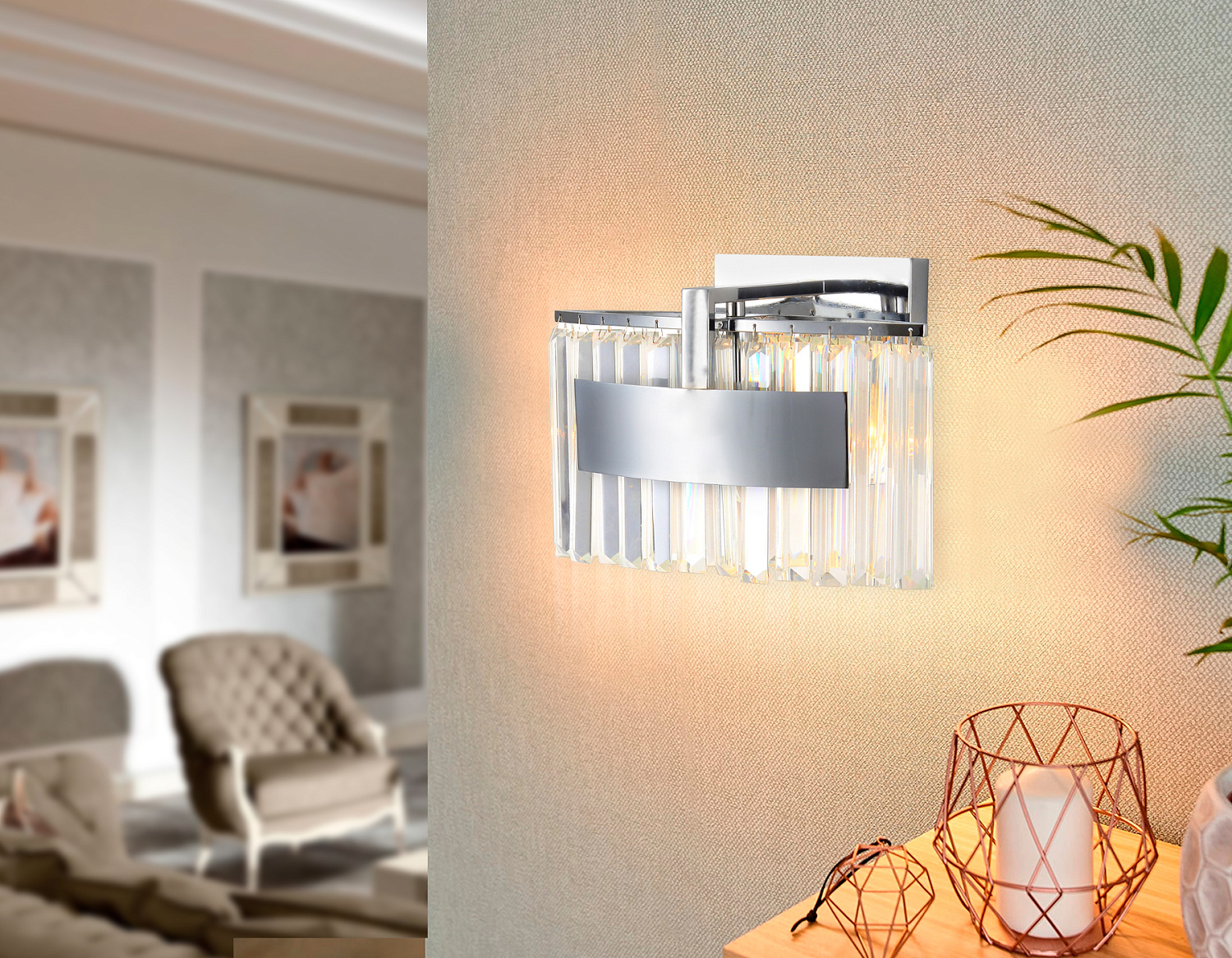 Настенный светильник с хрусталем TR5094 CH/CL хром/прозрачный E14 max 40W 348*200*234