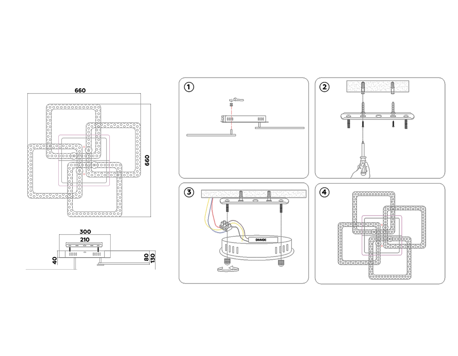 Потолочный светодиодный светильник с пультом FA5306/4+2 WH белый 176W 800*550*140 (ПДУ РАДИО 2.4G)