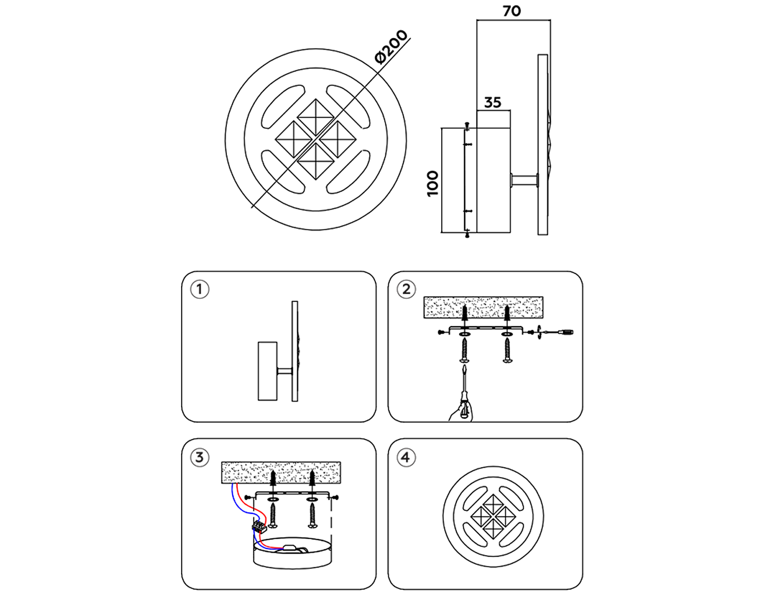 Настенный светодиодный светильник с выключателем FA2955 WH белый 4200K/3000K/6400K 20W 200*200*70